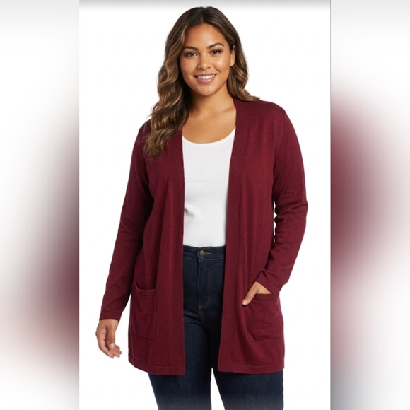 Jones New York Sweaters - ​🌷Jones New York Burgundy Open-Front Knit Cardigan 🌷 Size 1X